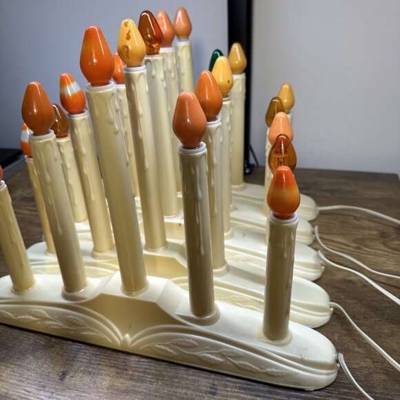 Vintage Christmas Holiday Candelabra 5 Light Window Ivory Drip Candle  WORKS - Picture 5 of 11